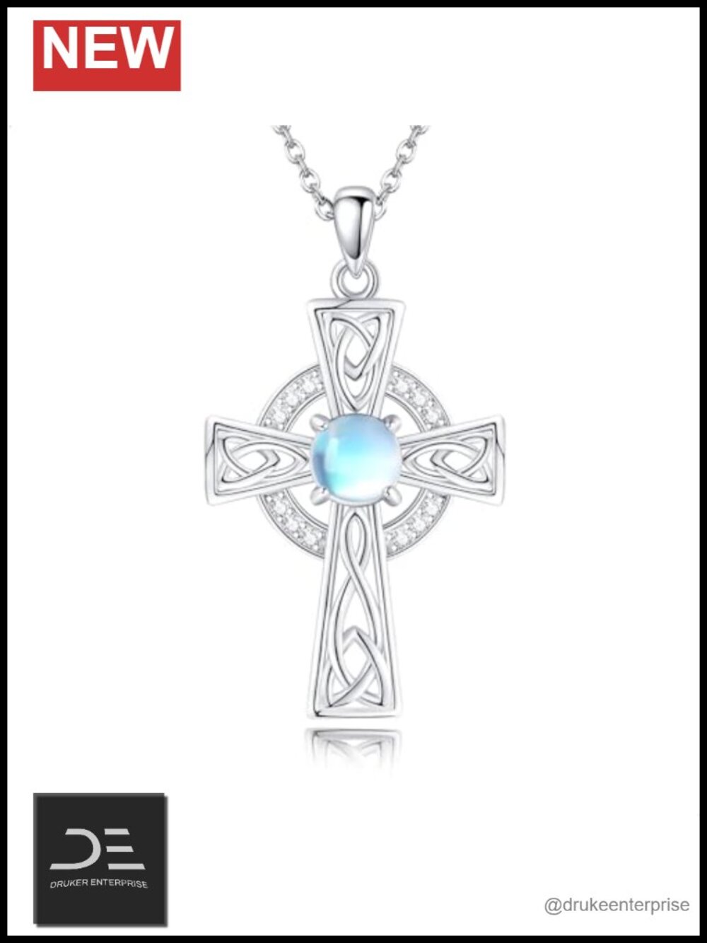 925 Sterling Silver Celtic Cross Necklace Moonstone Pendant Irish Jewelry Women